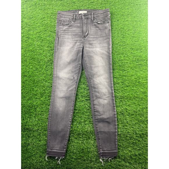 Abercrombie Fitch Womens Gray High Rise Super Skinny Jeans Sz 6 W28 Raw Hem Fray - Picture 1 of 10